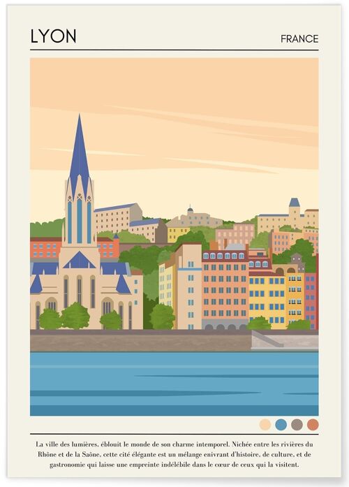 Affiche illustration de la ville Lyon Vintage