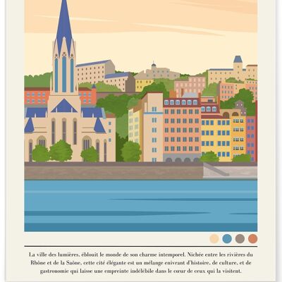 Affiche illustration de la ville Lyon Vintage