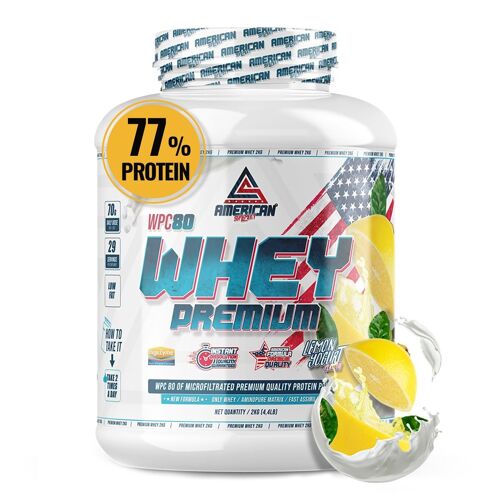 AS American Suplement | Premium Whey Protein 2 Kg | Yogur limón | Proteína Suero de Leche | L-Glutamina Kyowa Quality®