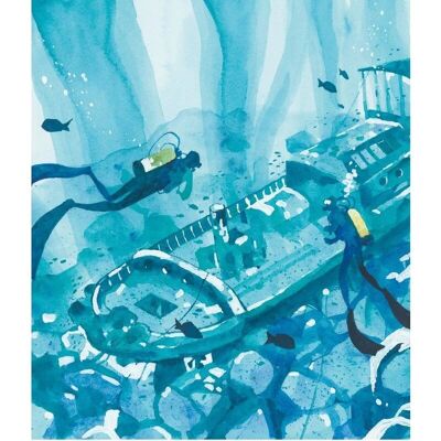 Watercolor Poster - Wreck diving