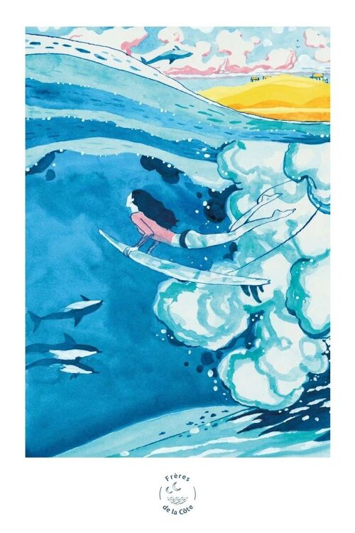 Affiche Aquarelle - Surfeuse