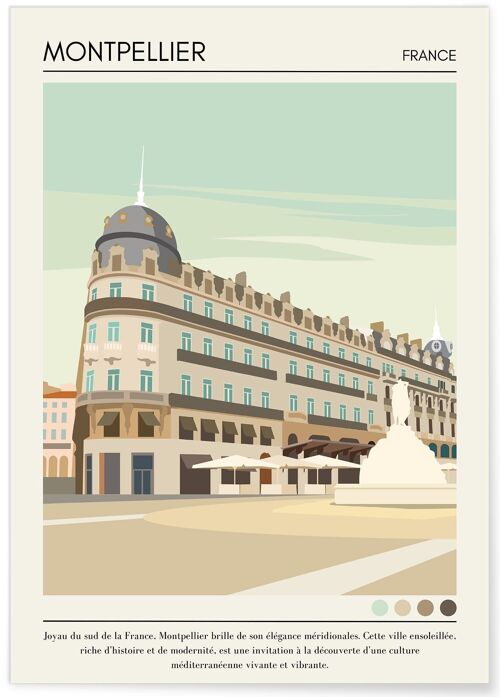 Affiche illustration de la ville Montpellier Vintage