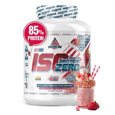AS American Supplement | Premium Iso Zero 2kg | Erdbeere | Molkenprotein | Helfen Sie dabei, Ihre Muskelmasse zu steigern | Low Carb | 0 % Zucker…
