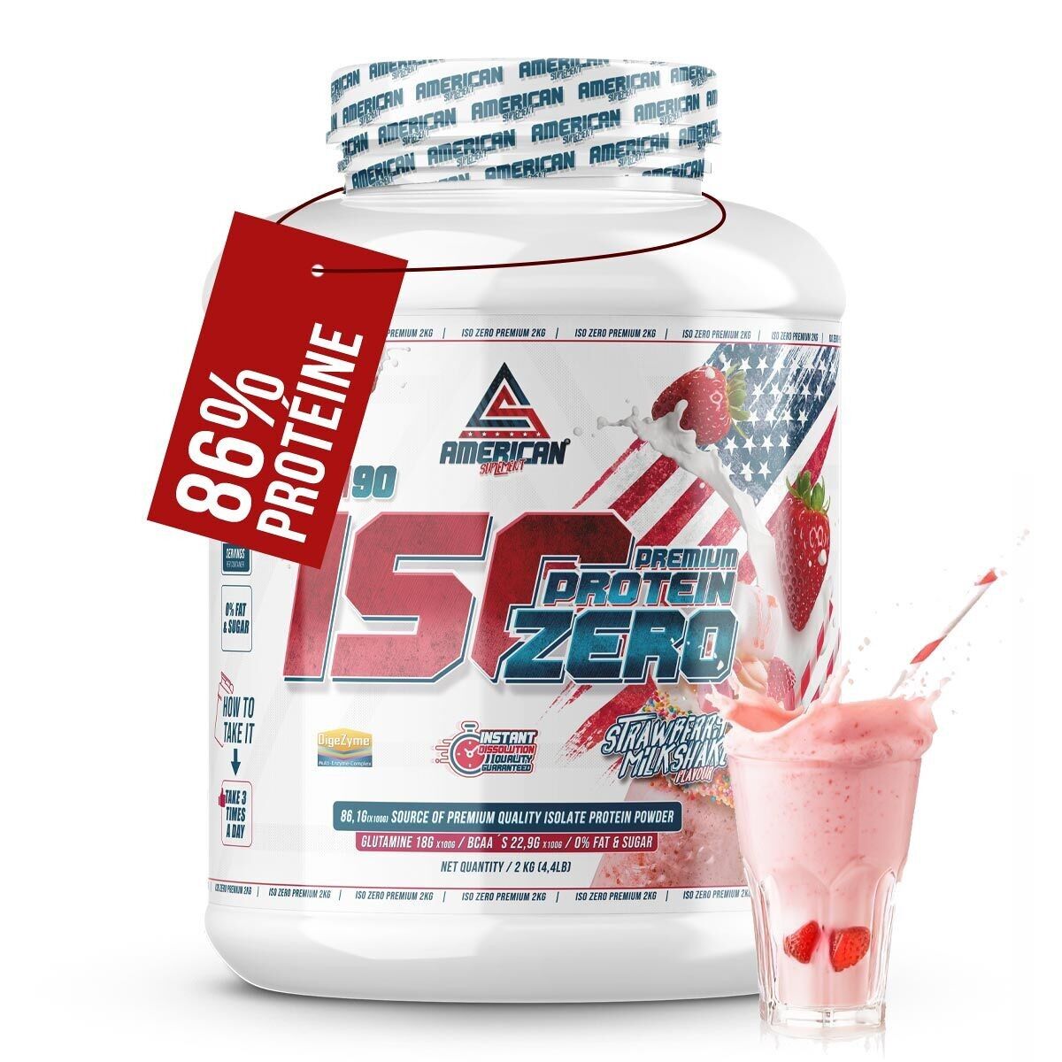 AS American Suplement | Premium Iso Zero 2 kg | Fresa | Proteína de Suero de Leche | Ayuda a Aumentar tu Masa Muscular | Bajo en Carbohidratos | 0% Azúcares …