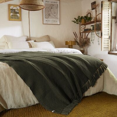 Fringed bedspread 240 x 260 cm RPET GABIN Thyme