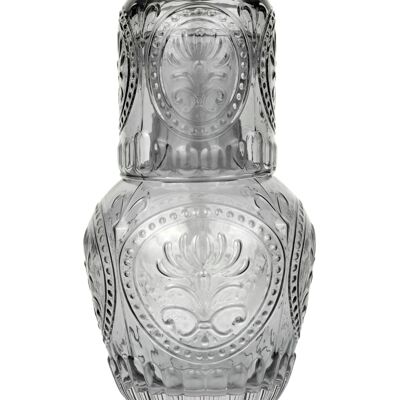 Carafe en verre vintage avec couvercle en verre à boire assorti | Capacité de 750 ml | Gris