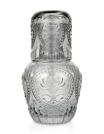 Carafe en verre vintage avec couvercle en verre à boire assorti | Capacité de 750 ml | Gris 1