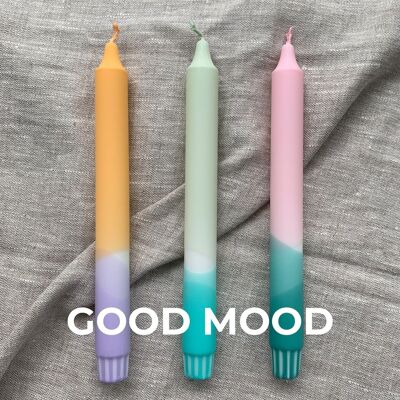 Dip Dye Kerzen im 3er-Set / handgefärbte Stabkerzen „GOOD MOOD“