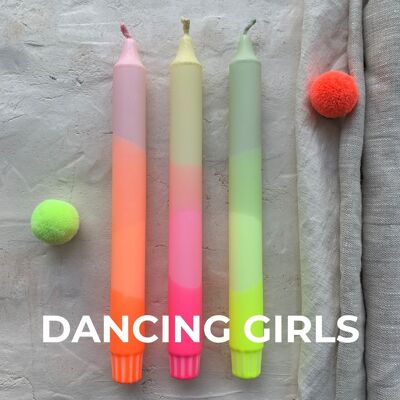 Dip Dye Kerzen im 3er-Set / handgefärbte Stabkerzen „DANCING GIRLS”