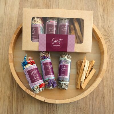 Set di incensi spirituali con sbavatura di salvia, sbavatura mistica, sbavatura di spirito e anima e palo santo