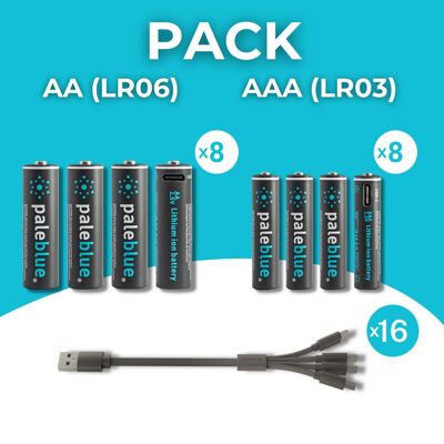 Meistverkaufte Packung – wiederaufladbare USB-Batterien vom Typ AA/AAA Typ C – 16 Stück