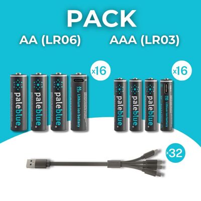 PACK MÁS VENDIDO - PILAS RECARGABLES USB AA / AAA TIPO C - 32 piezas