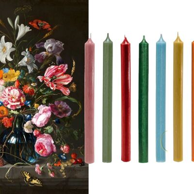Cactula quality colored dinner candles inspired by 17th century Dutch painter Jan Davidszoon de Heem 9 PCS 2.1 x 28 cm