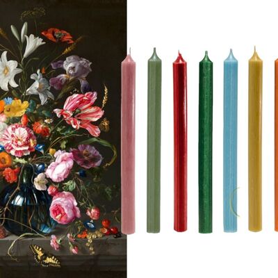 Bougies de table colorées de qualité Cactula inspirées du peintre hollandais du XVIIe siècle Jan Davidszoon de Heem 9 PCS 2,1 x 28 cm