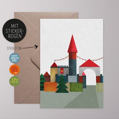 Greeting card with sticker - building blocks / castle