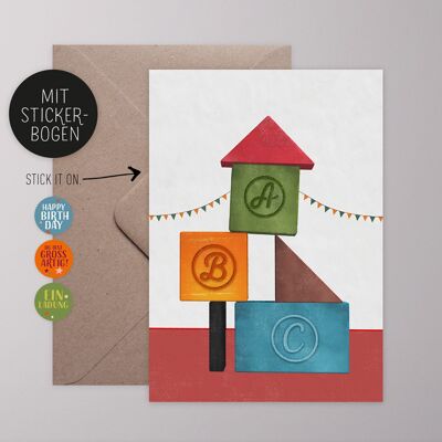 Greeting card with sticker - building blocks / ABC