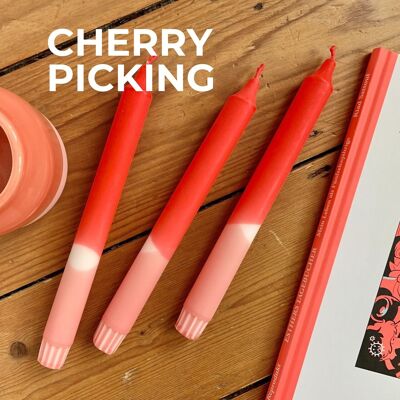 Dip Dye Kerzen im 3er-Set / handgefärbte Stabkerzen „CHERRY PICKING”