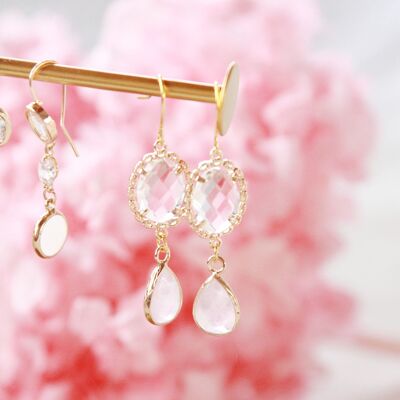 Boucles d'oreilles cristal et quartz rose "Zoé"
