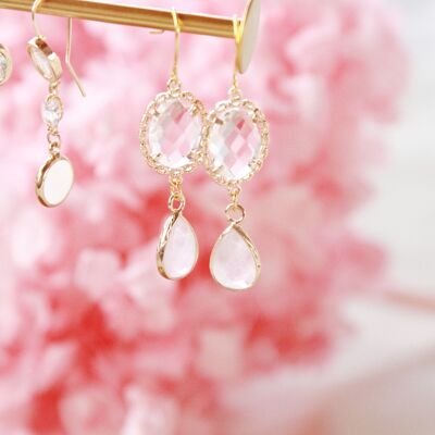 Boucles d'oreilles cristal et quartz rose "Zoé"