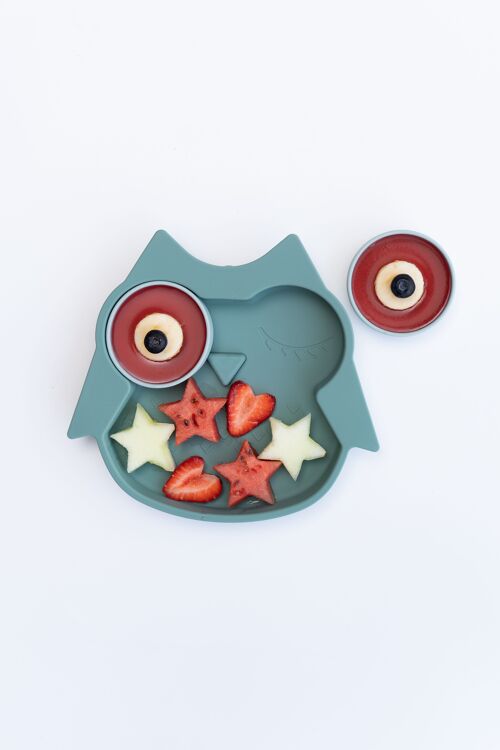 Silicone Plate with Pots - Owl