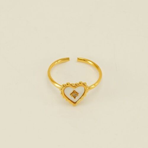 Adjustable heart ring in white