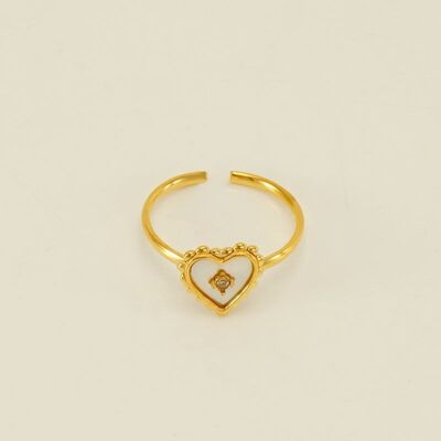 Adjustable heart ring in white