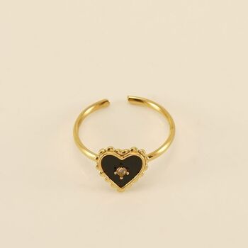 Bague coeur réglable en noir