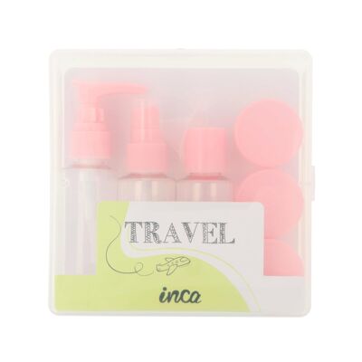 Coffret de voyage 7 flacons rechargeables - Trousse de toilette transparente