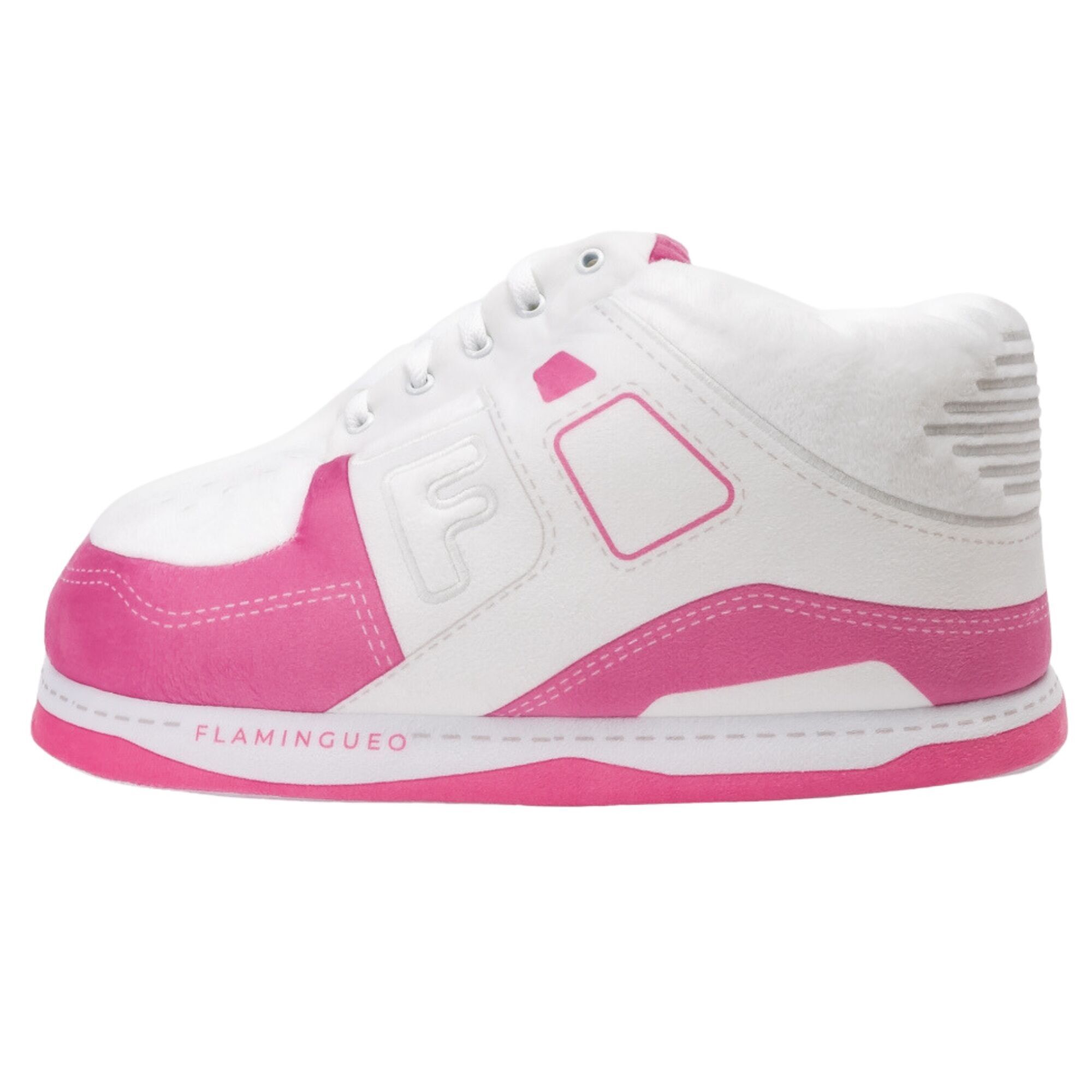 Pantofole giganti rosa neon e bianche, taglia unica