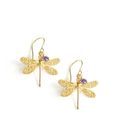 Gold dragonfly and Tanzanite crystal earrings