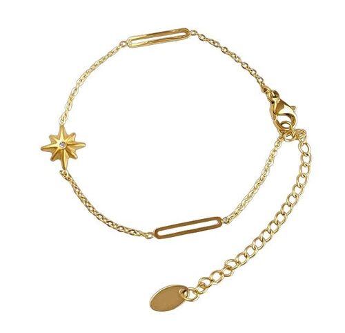 Star pendant bracelet with rectangular link chain in gold