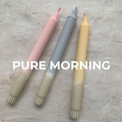 Dip Dye Kerzen im 3er-Set / handgefärbte Stabkerzen „PURE MORNING”