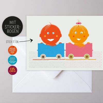 Greeting card with sticker - Baby Boy & Girl
