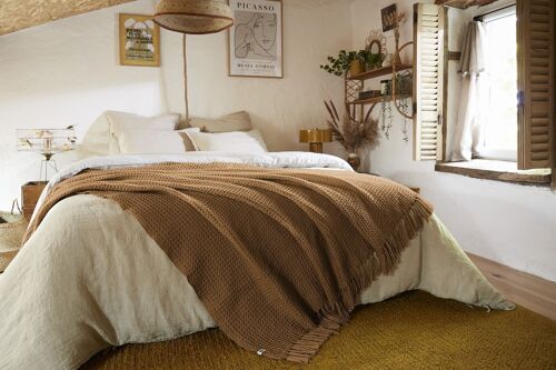 Couvre-lit à franges 240 x 260 cm RPET GABIN Camel
