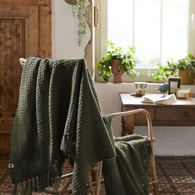 Fringed blanket 130 x 160 cm RPET GABIN Thyme