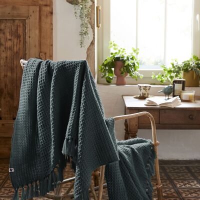 Fringed blanket 180 x 220 cm RPET GABIN Slate