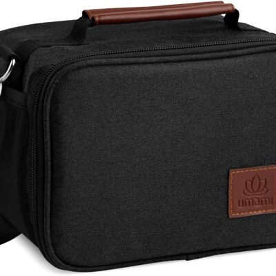 Umami Bolsa de almuerzo aislada pequeña lonchera con aislamiento suave, mantiene los alimentos frescos, correa ajustable para el hombro, mango ergonómico, materiales de calidad, bolsillo lateral para botella de agua, negro