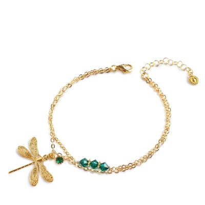 Goldenes Armband mit Libelle und Smaragdkristall