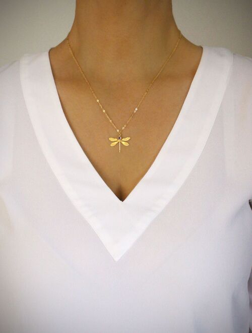 Gold dragonfly and Tanzanite crystal necklace