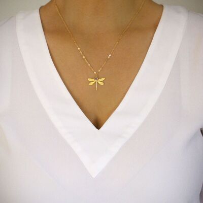 Goldene Libellen- und Tansanit-Kristall-Halskette