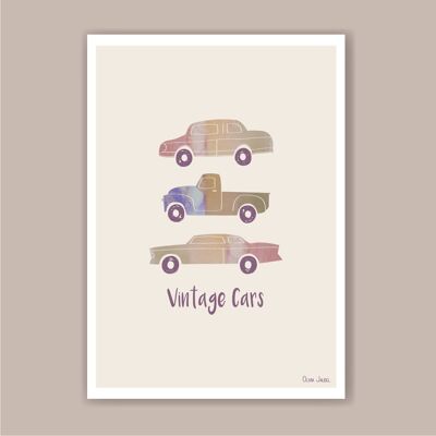Poster A3 and A4 Beige Vintage Cars
