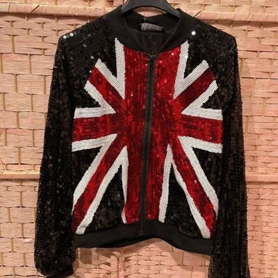 Women's Long Sleeve Jacket with Sequins and UK Flag