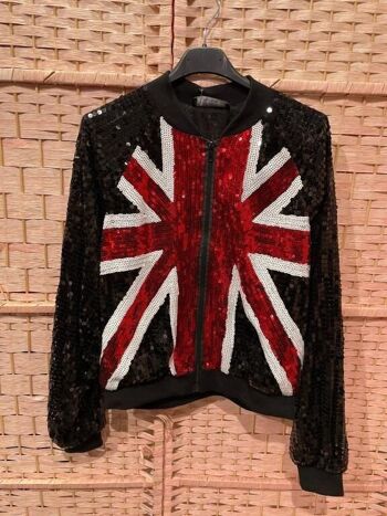 Veste à manches longues pour femme avec paillettes et drapeau britannique 1