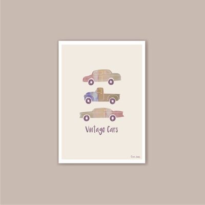 A6 Card Beige Vintage Cars