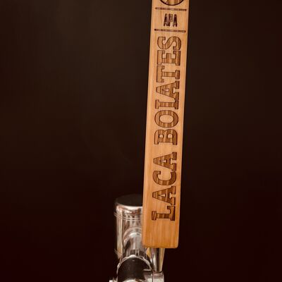 100% artisanal beer tap handle, cut and machined by hand, laser engraved and stained - local wood species Arcachon Bassin,