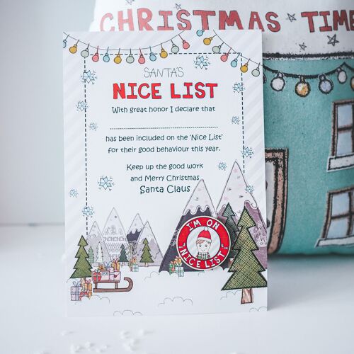 Christmas Nice List Wooden Badge and Certificate