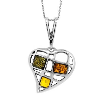 Mixed Amber Heart Pendant with 18" Trace Chain and Presentation Box