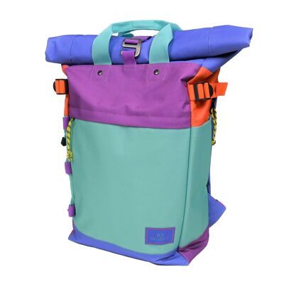 Rolltop-Rucksack aus 100 % recyceltem Polyester, mehrfarbig