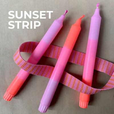 Dip Dye Kerzen im 3er-Set / handgefärbte Stabkerzen „SUNSET STRIP”