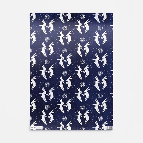 HW104B Moon Hares in Blue Giftwrap